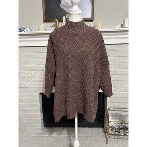 Mer Sea Lisbon Traveler Lattice Mock Neck Sweater OS Mauve Knit Poncho Fisherman